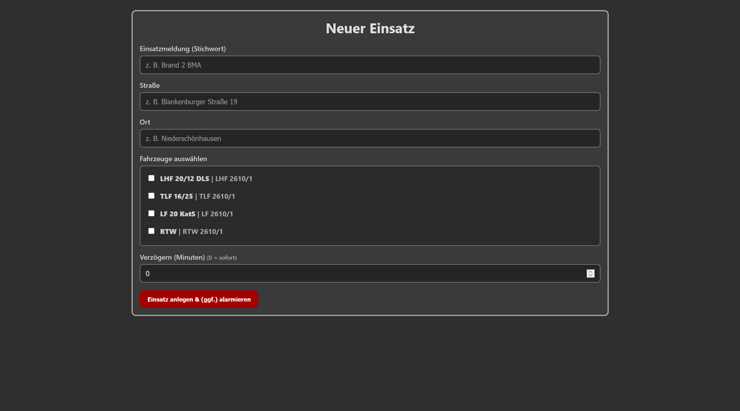 Einsatz anlegen