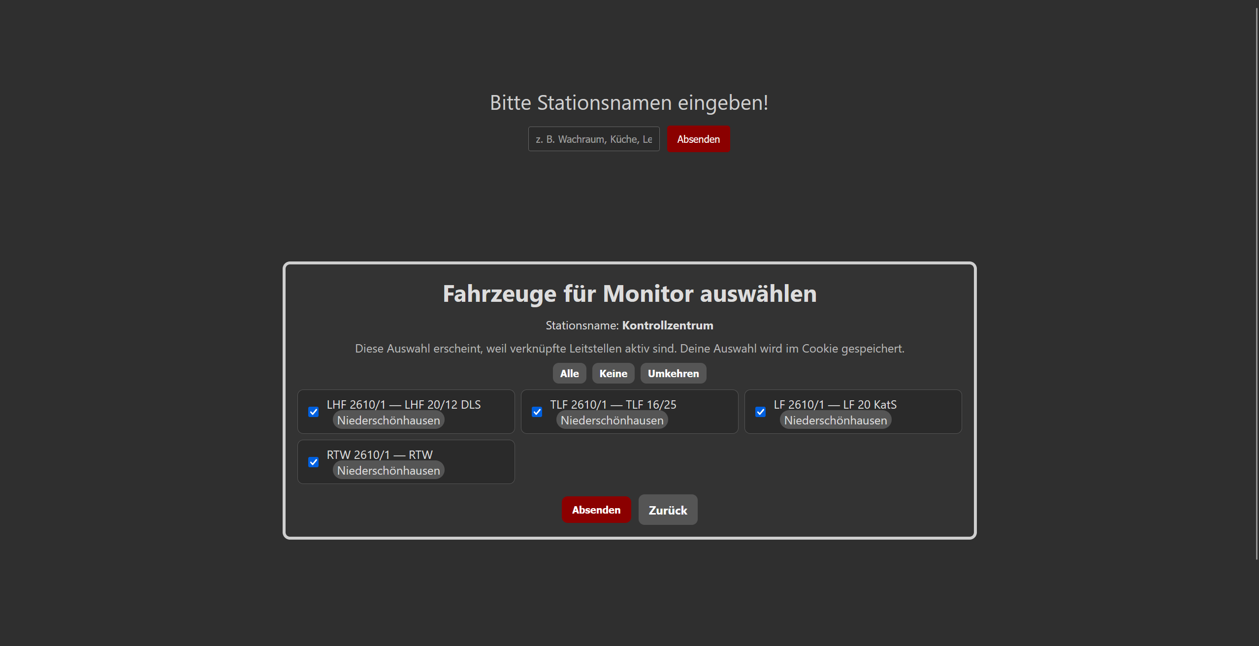 Stationsname & Fahrzeugfilter